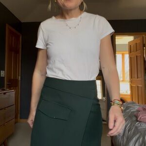 Aritzia Dark Green Wrap-Style Midi Skirt